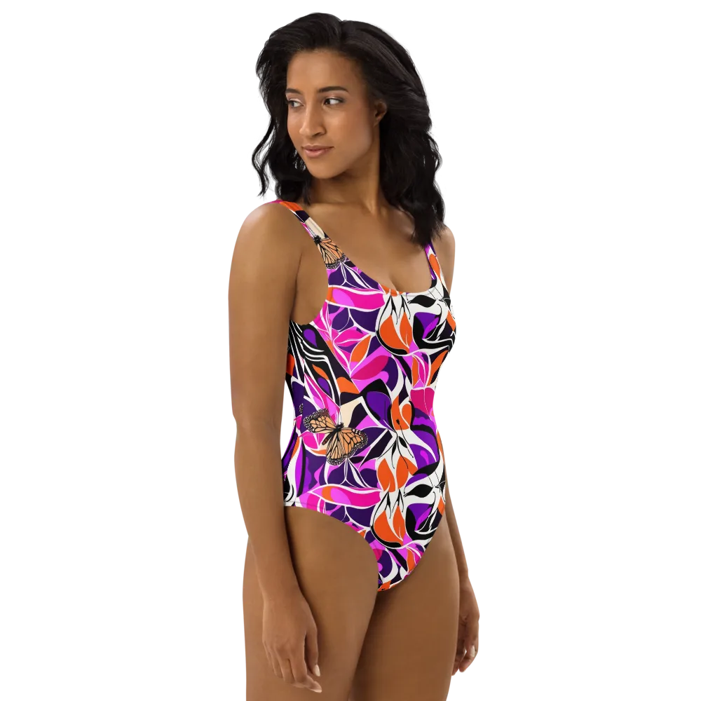 Neon Monarch on One-Piece Swimsuit — Right