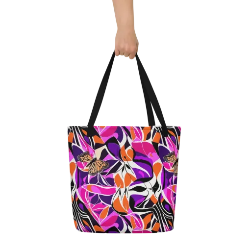 Neon Monarch on a Large Tote Bag W/ Pocket