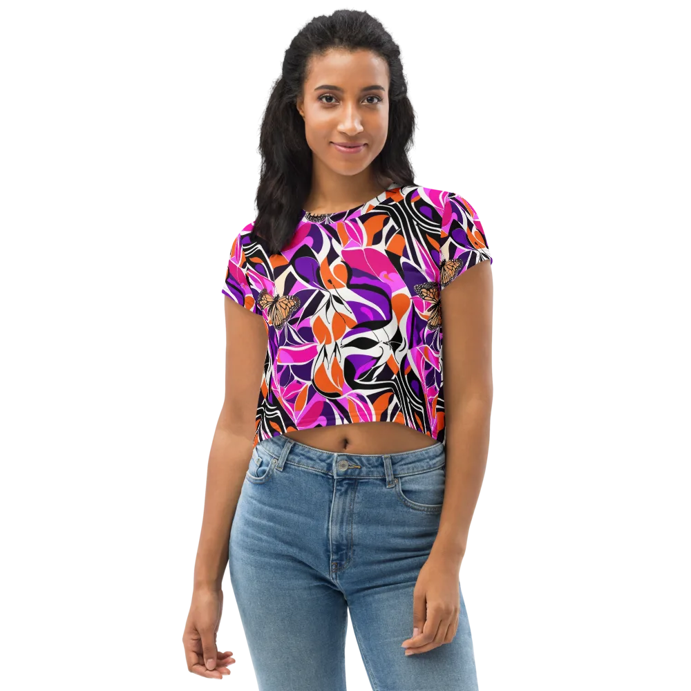 Neon Monarch on Crop Tee — Front