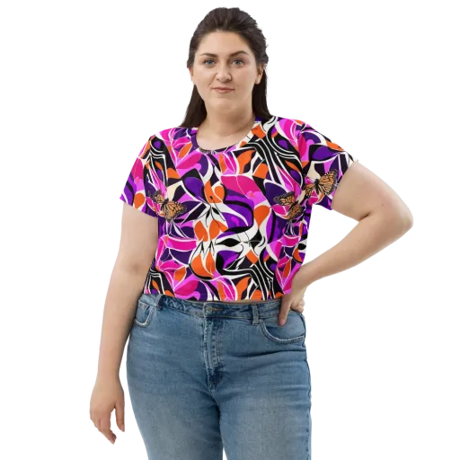 Neon Monarch on a Crop Tee