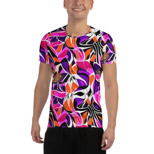 Neon Monarch on a Men's Athletic T-Shirt