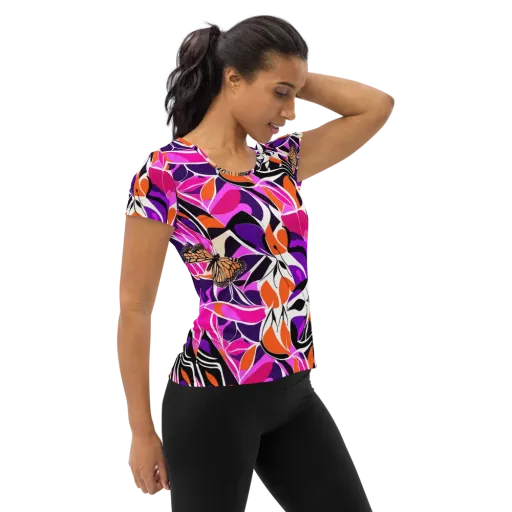 Neon Monarch on a Women's Athletic T-Shirt