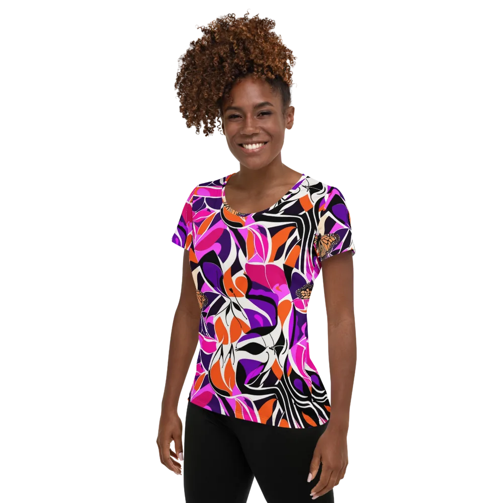 Neon Monarch on Women's Athletic T-Shirt — Left