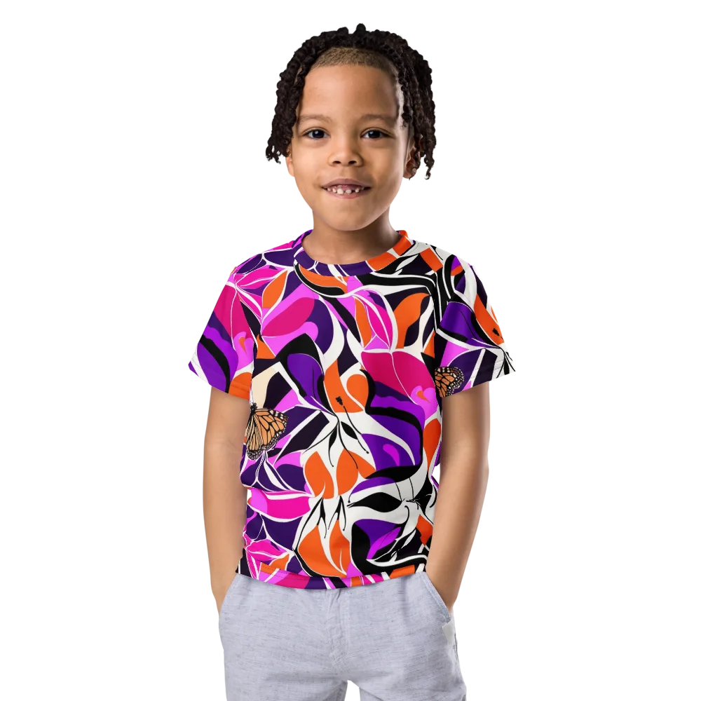 Neon Monarch on Kids Crew Neck T-Shirt — Front