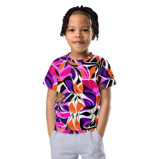 Neon Monarch on a Kids Crew Neck T-Shirt