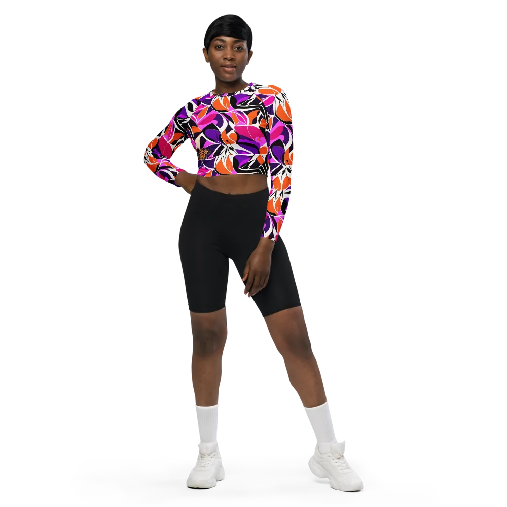 Neon Monarch on Long Sleeve Crop Top — Front