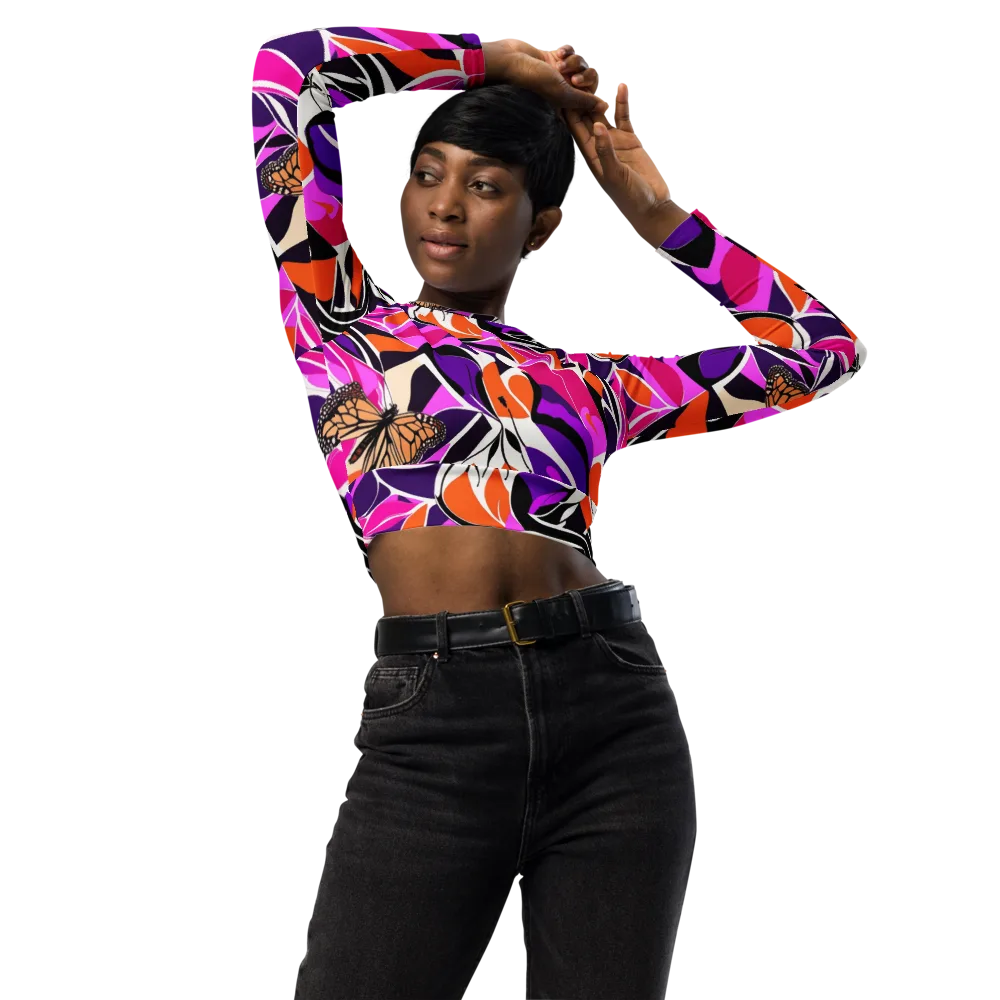 Neon Monarch on Long Sleeve Crop Top — Front