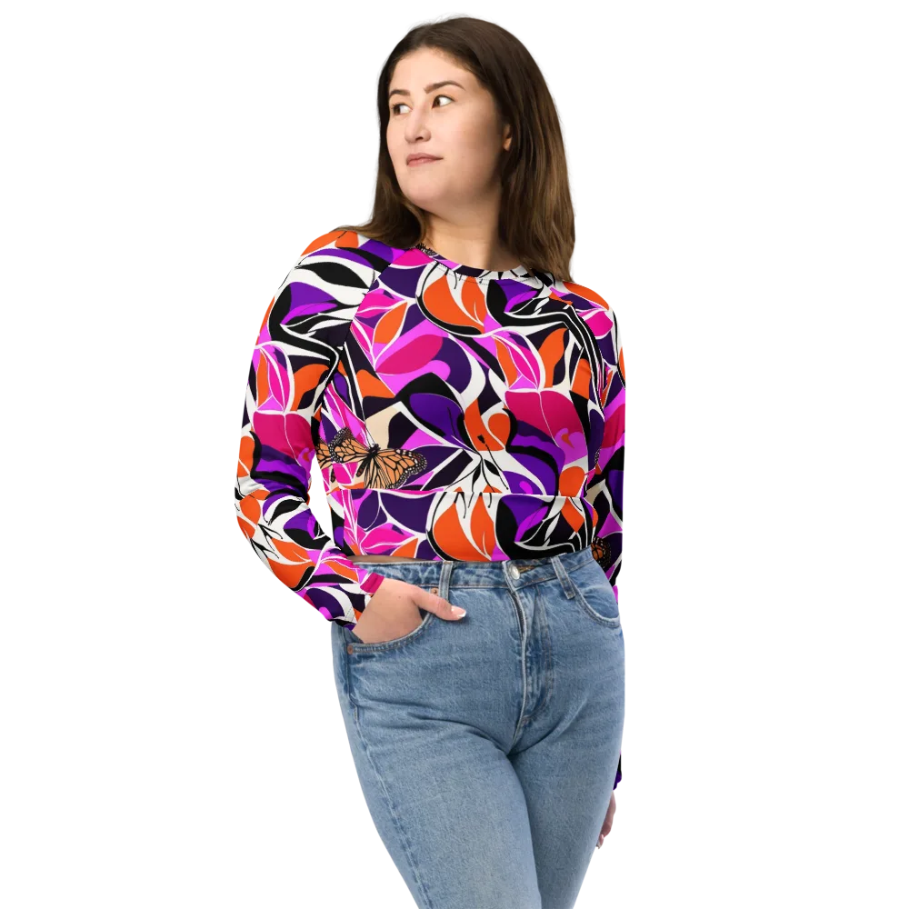 Neon Monarch on Long Sleeve Crop Top — Front