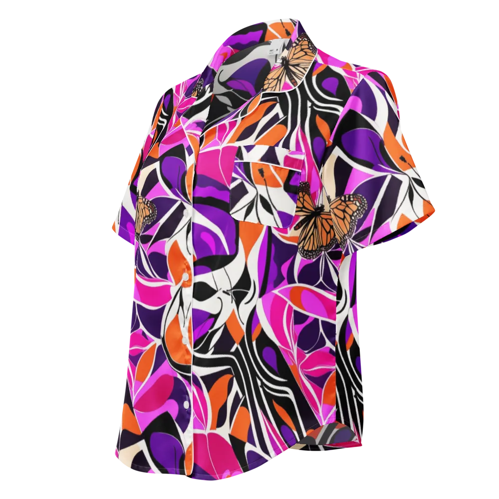 Neon Monarch on Women's Short Sleeve Pajama Top — Left Front