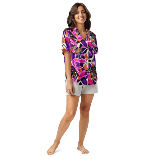 Neon Monarch on a Women's Short Sleeve Pajama Top