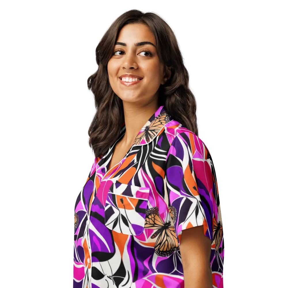 Neon Monarch on Women's Short Sleeve Pajama Top — Left Front