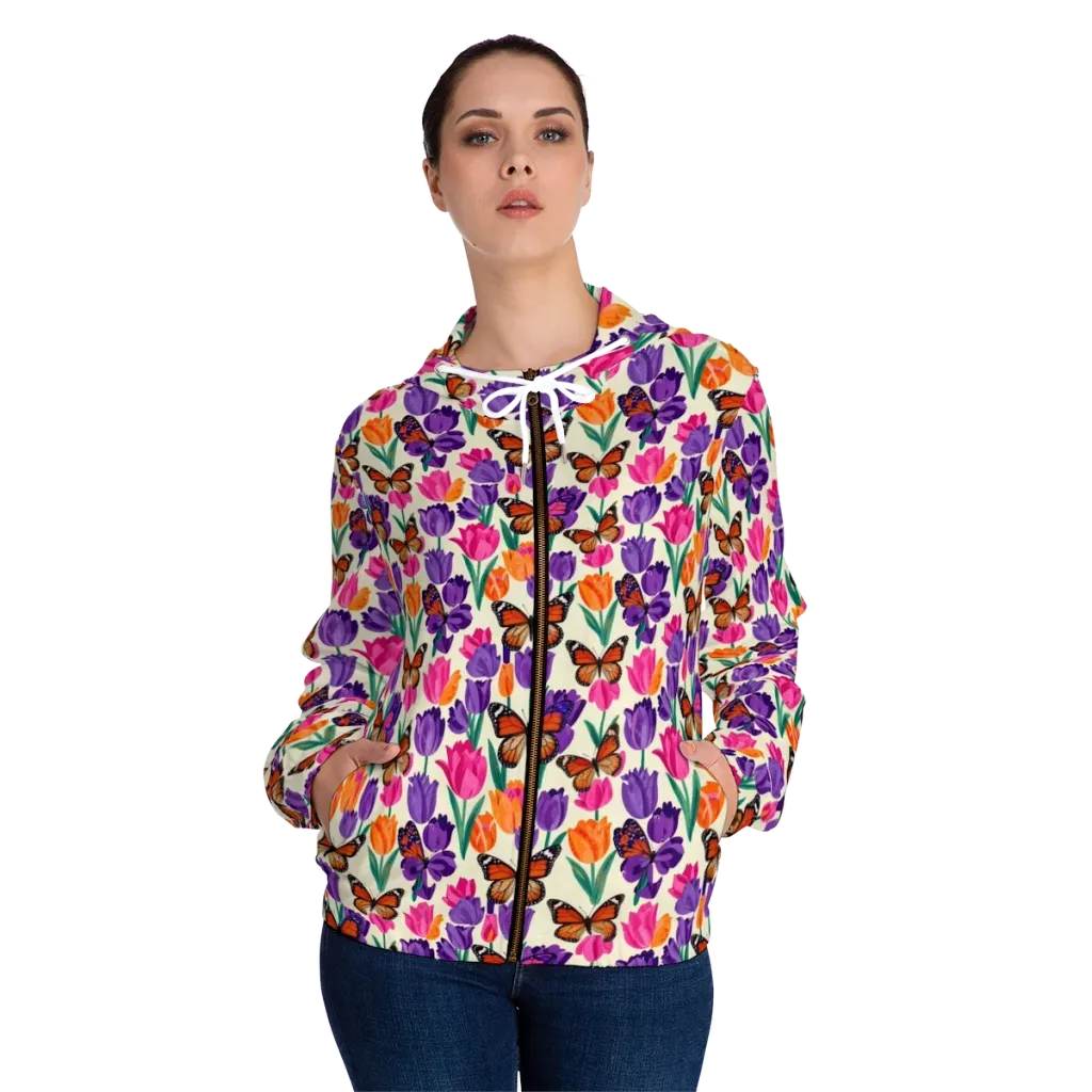 Electric Spring on Women's Full-Zip Hoodie — Front On Person