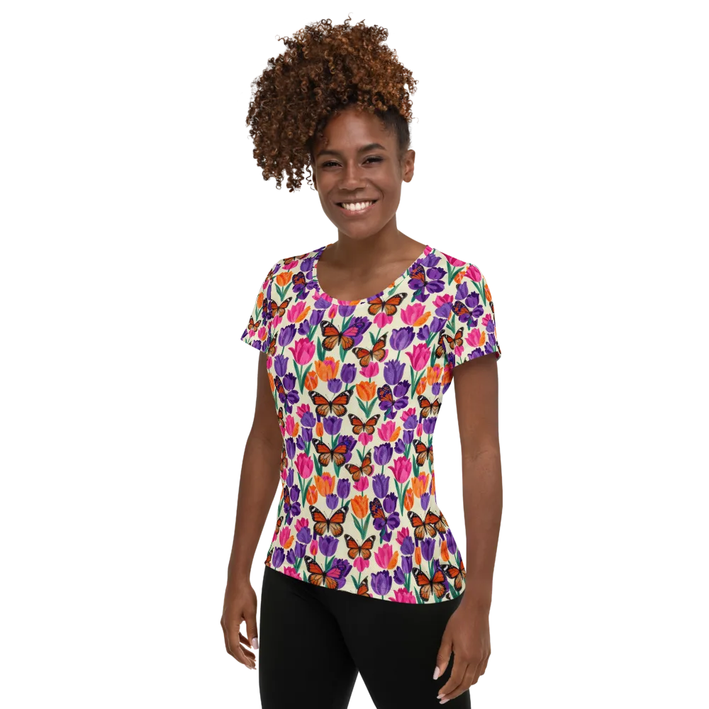 Electric Spring on Women's Athletic T-Shirt — Left