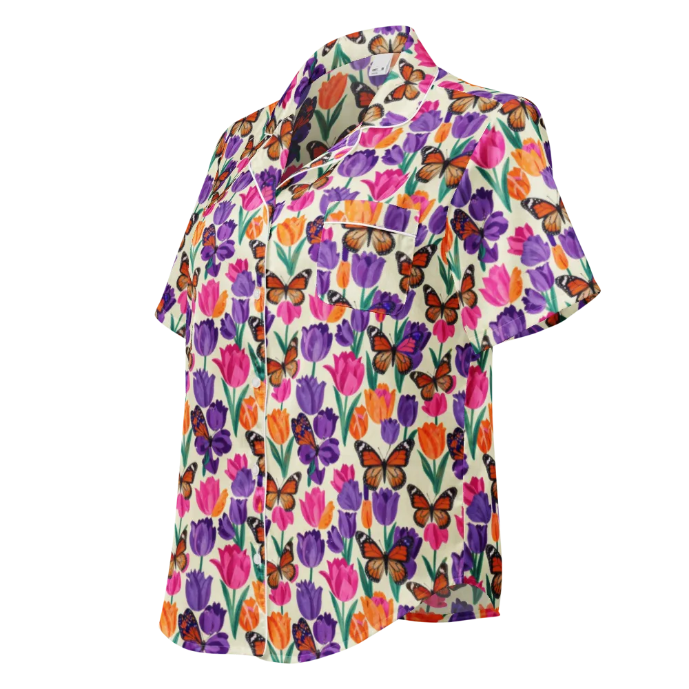 Electric Spring on Women's Short Sleeve Pajama Top — Left Front