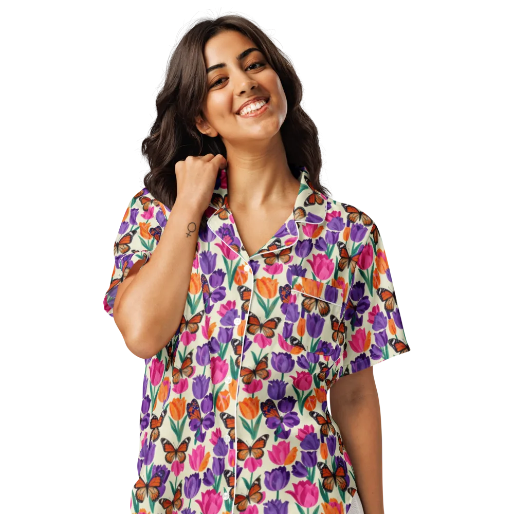 Electric Spring on Women's Short Sleeve Pajama Top — Front