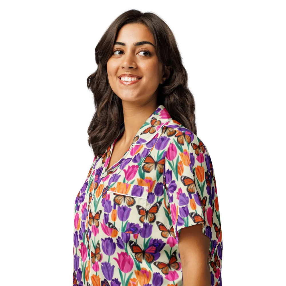 Electric Spring on Women's Short Sleeve Pajama Top — Left Front