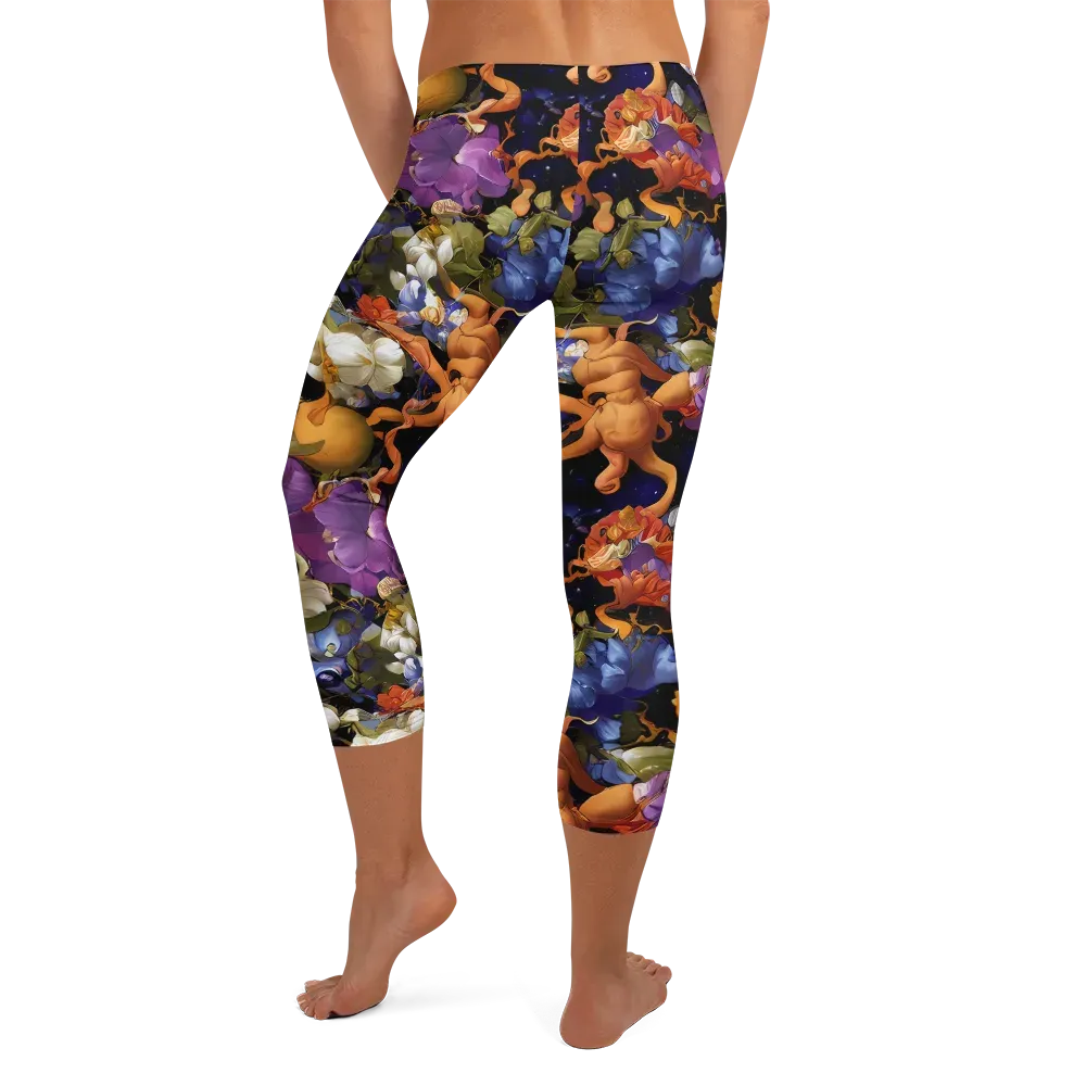 Blooming Cosmos on Capri Leggings — Back
