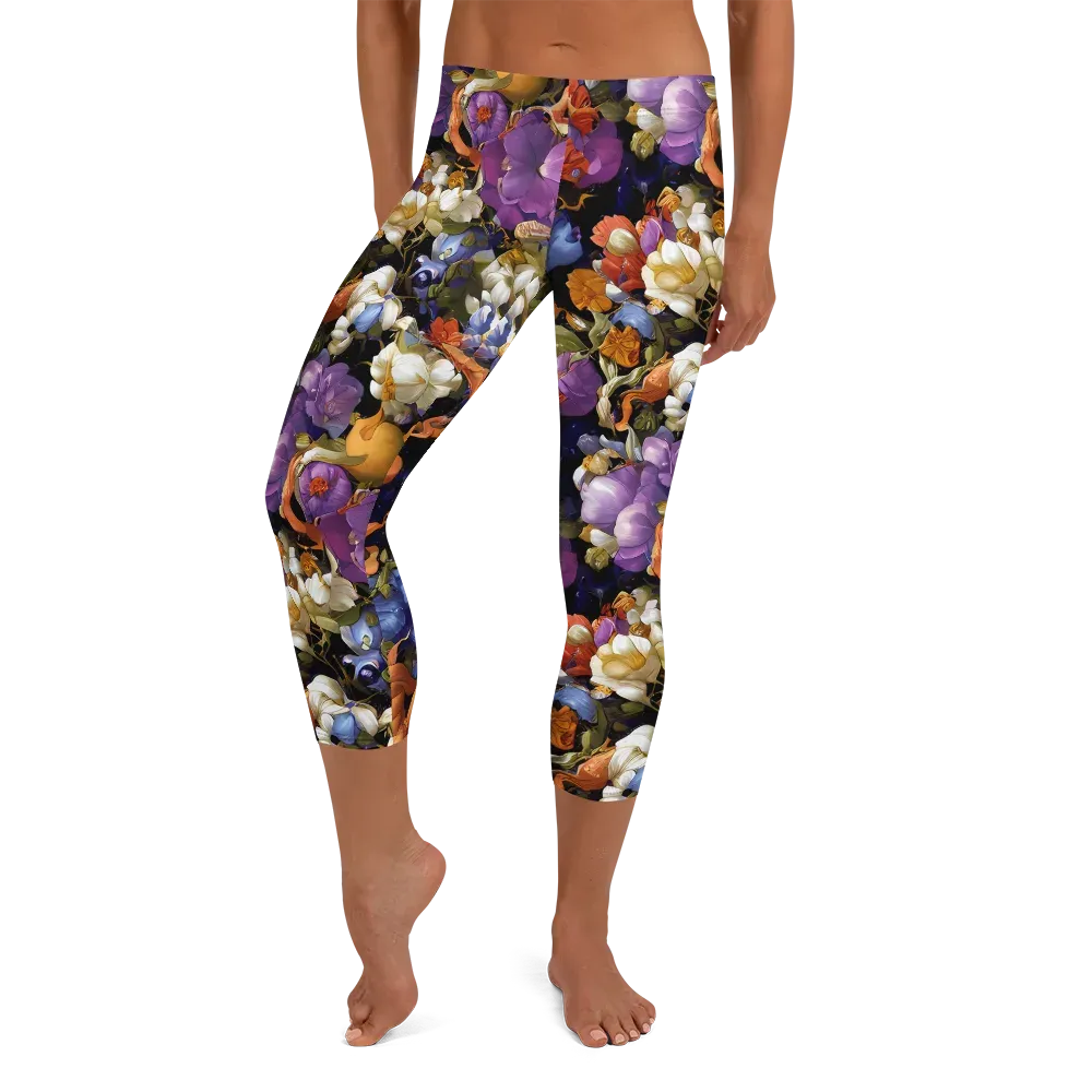 Blooming Cosmos on Capri Leggings — Front