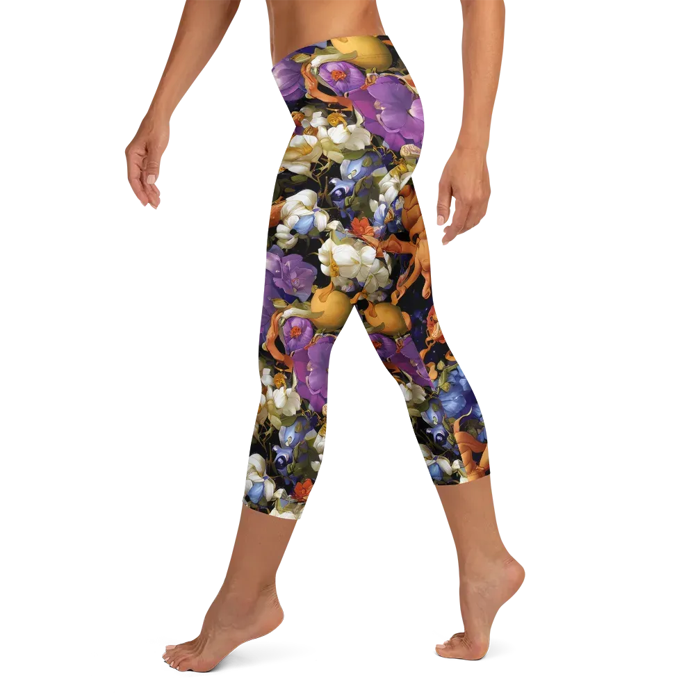 Blooming Cosmos on Capri Leggings — Left