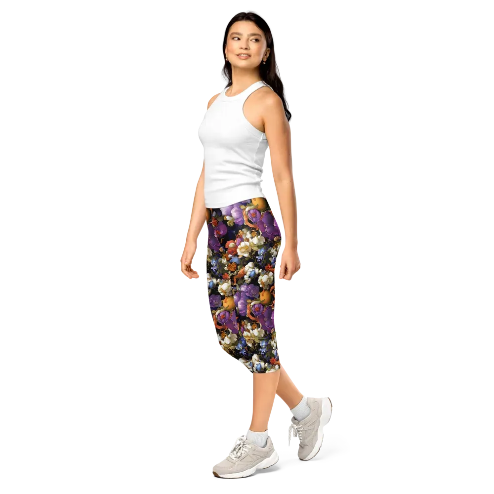 Blooming Cosmos on Capri Leggings — Left Front