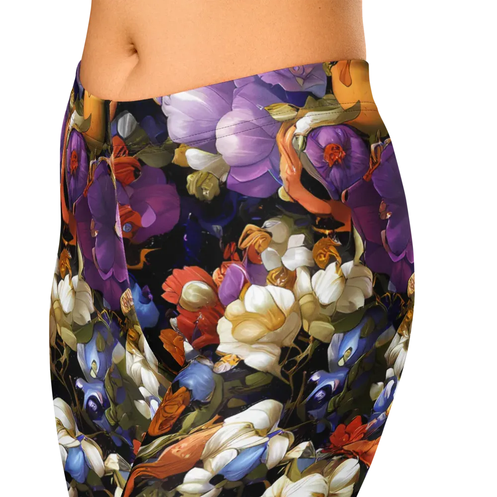 Blooming Cosmos on Capri Leggings — Zoomed-in