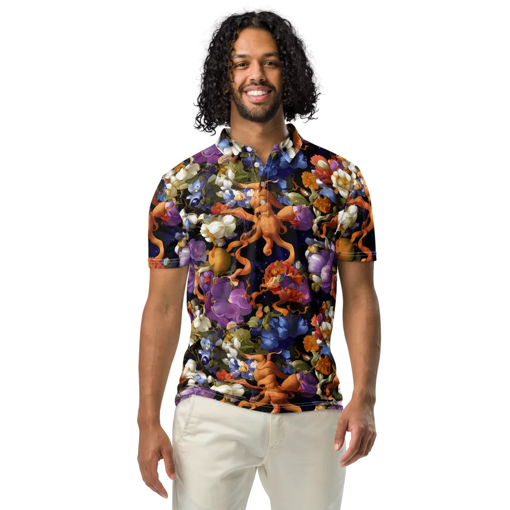 Blooming Cosmos on Men's Slim Fit Polo Shirt — Front