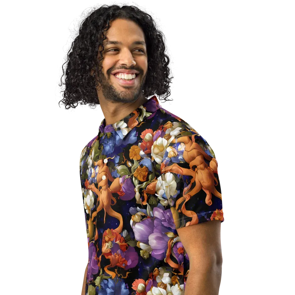 Blooming Cosmos on Men's Slim Fit Polo Shirt — Left Front