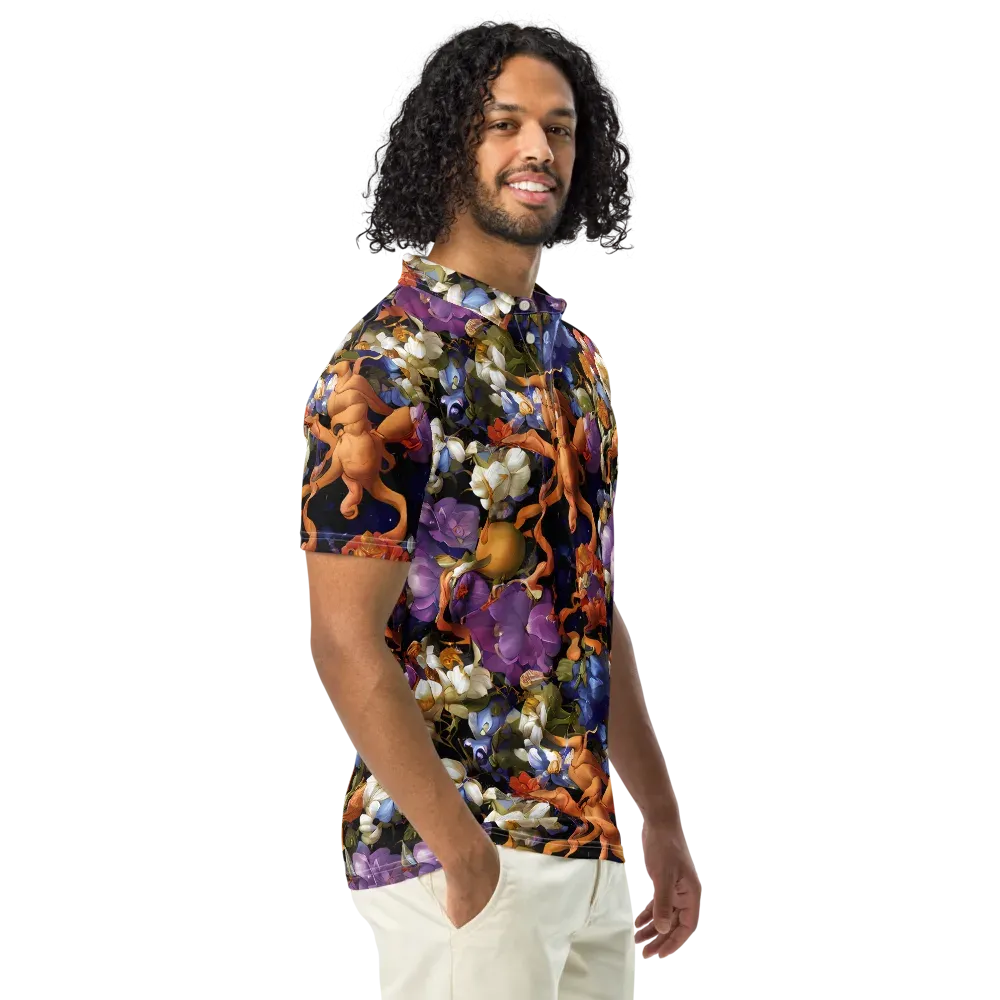 Blooming Cosmos on Men's Slim Fit Polo Shirt — Right Front