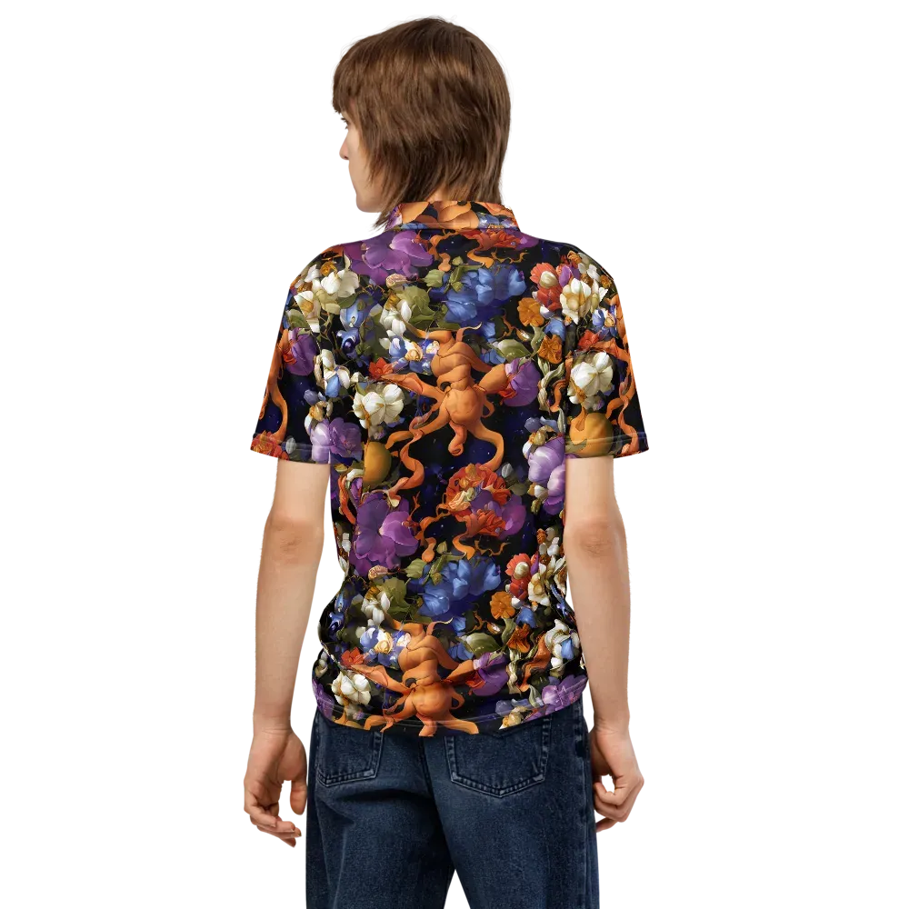 Blooming Cosmos on Men's Slim Fit Polo Shirt — Back