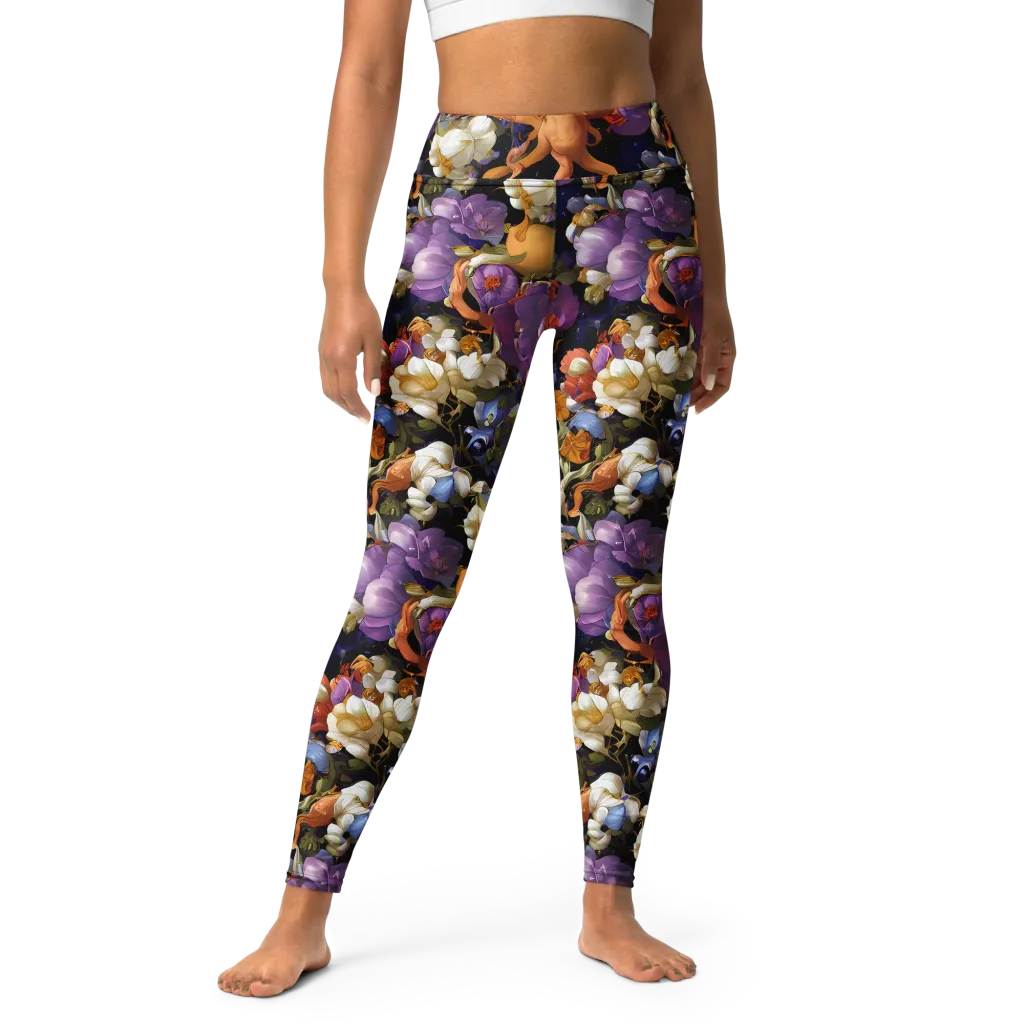 Blooming Cosmos on Yoga Leggings — Front