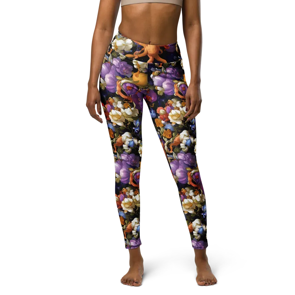 Blooming Cosmos on Yoga Leggings — Front