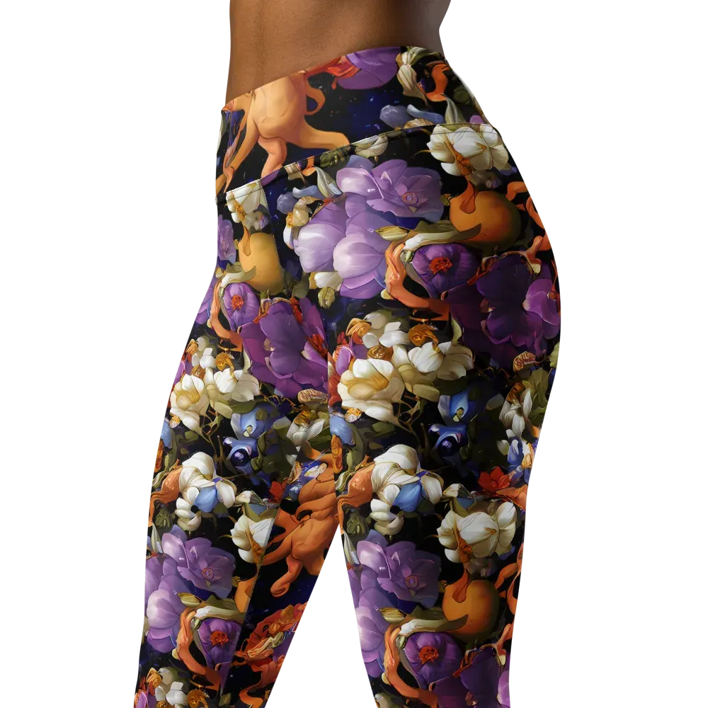 Blooming Cosmos on Yoga Leggings — Left Front