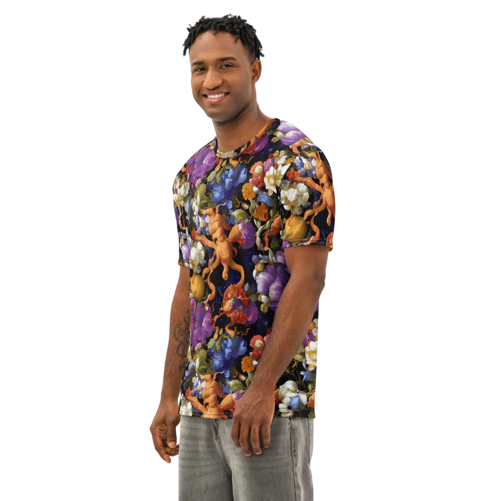 Blooming Cosmos on Men's Cotton Crew Neck T-Shirt — Left Front