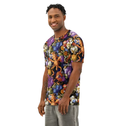Blooming Cosmos on a Men's Cotton Crew Neck T-Shirt