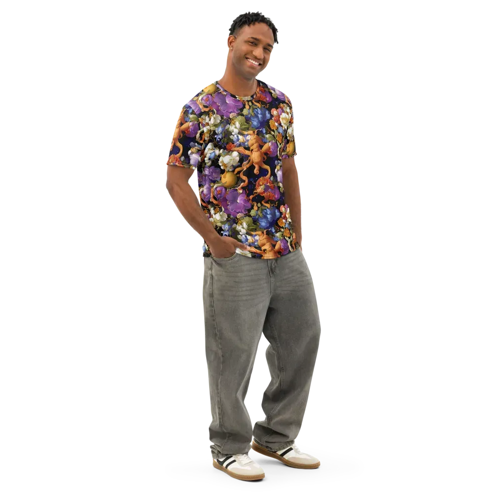Blooming Cosmos on Men's Cotton Crew Neck T-Shirt — Right Front