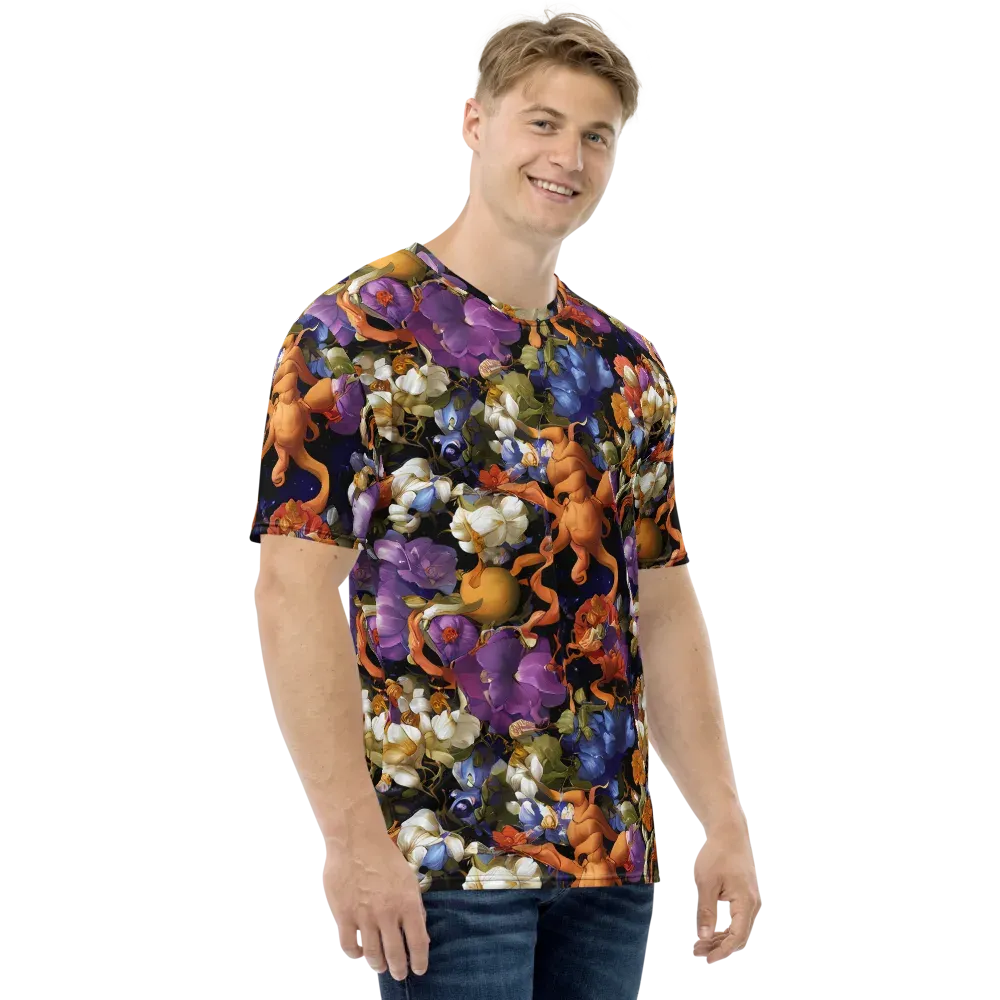 Blooming Cosmos on Men's Crew Neck T-Shirt — Right