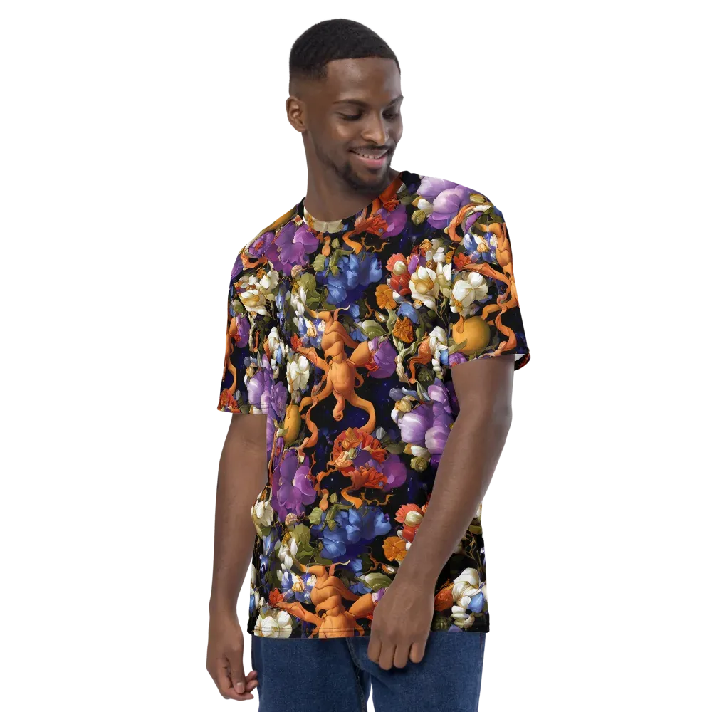 Blooming Cosmos on Men's Crew Neck T-Shirt — Left