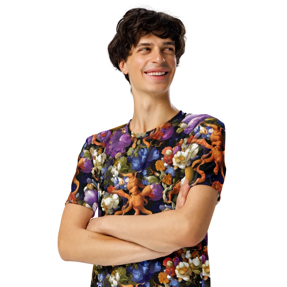 Blooming Cosmos on Men's Crew Neck T-Shirt — Left Front