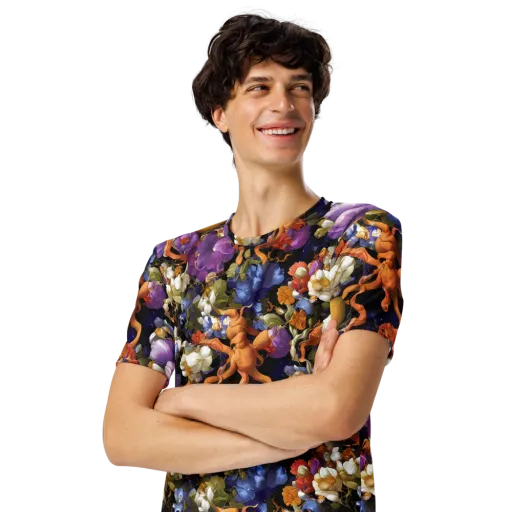Blooming Cosmos on a Men's Crew Neck T-Shirt