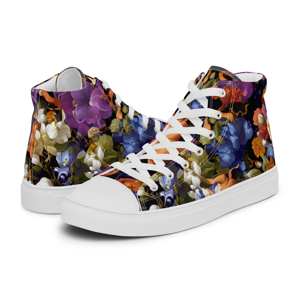 Blooming Cosmos on Men's High Top Canvas Shoes — Left