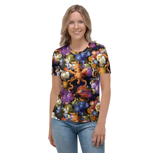 Blooming Cosmos on a Women's Crew Neck T-Shirt