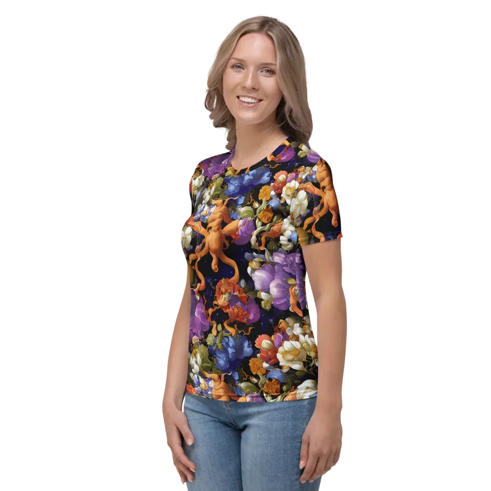 Blooming Cosmos on Women's Crew Neck T-Shirt — Left