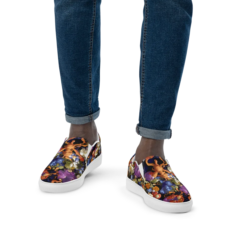 Blooming Cosmos on Men's Slip-On Canvas Shoes — Front