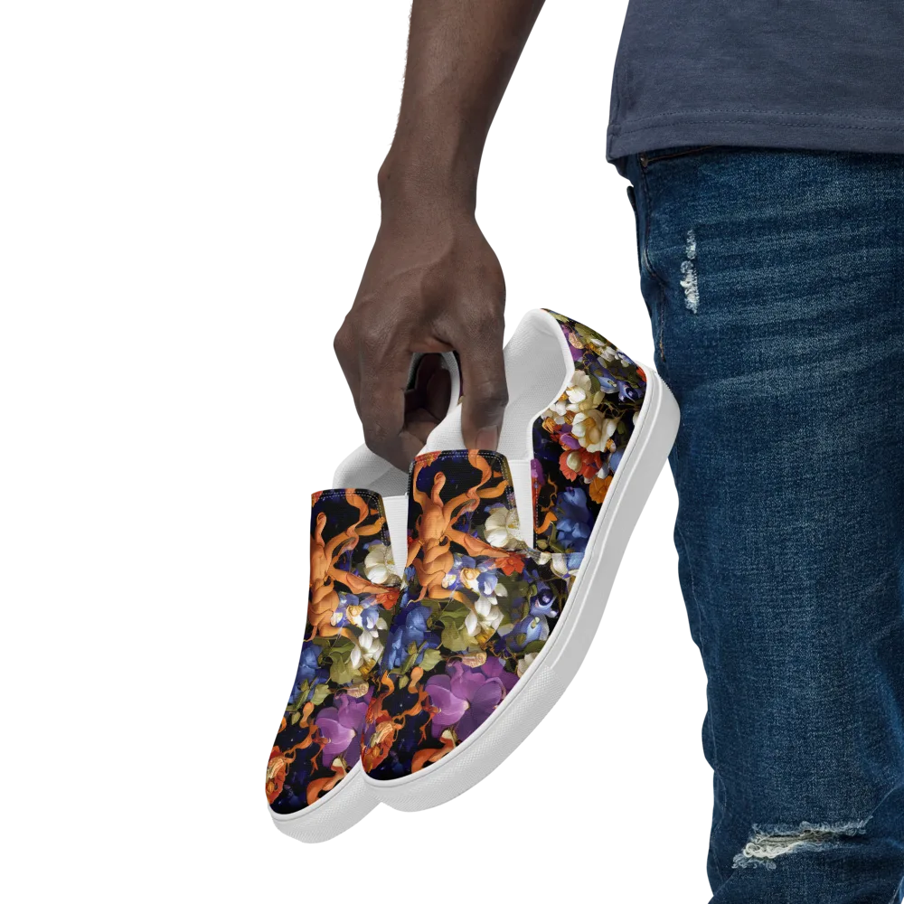 Blooming Cosmos on Men's Slip-On Canvas Shoes — Left Front