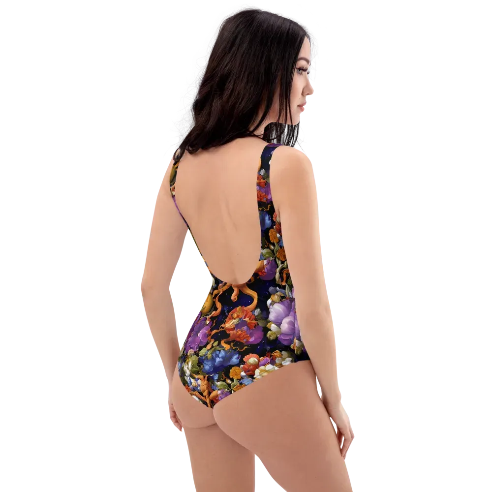 Blooming Cosmos on One-Piece Swimsuit — Right Back