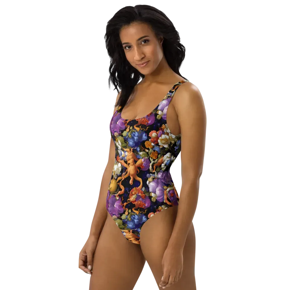 Blooming Cosmos on One-Piece Swimsuit — Left