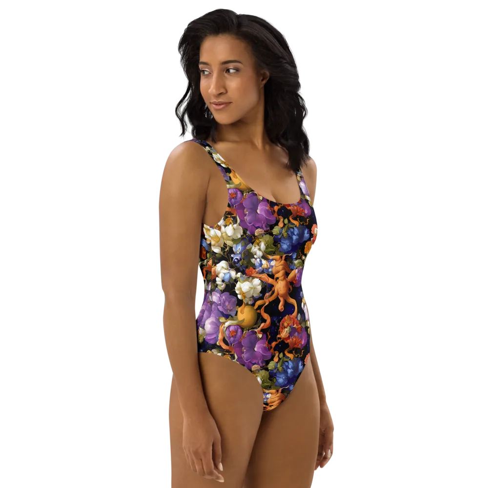 Blooming Cosmos on One-Piece Swimsuit — Right