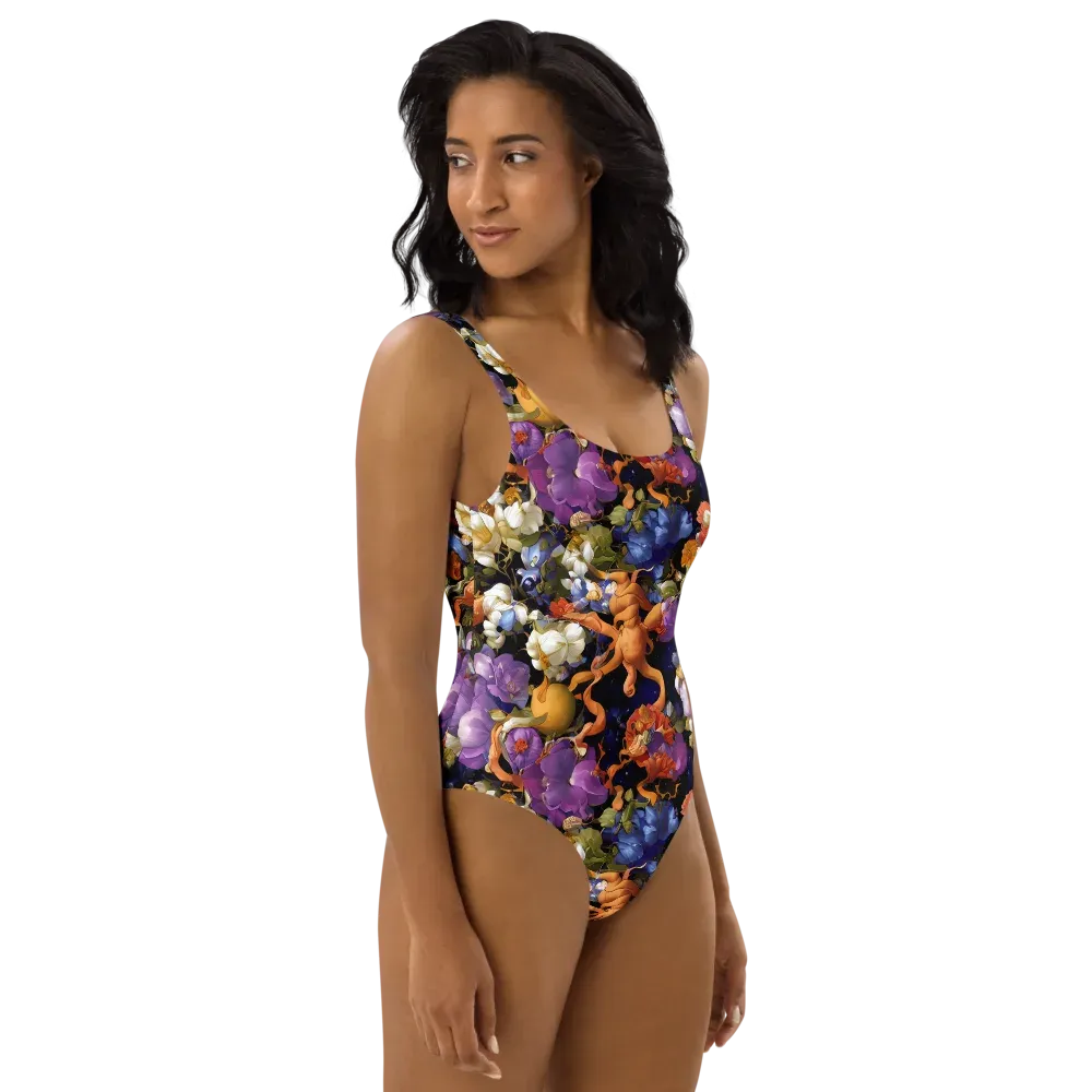 Blooming Cosmos on One-Piece Swimsuit — Right