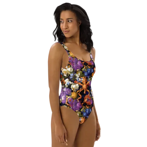 Blooming Cosmos on a One-Piece Swimsuit