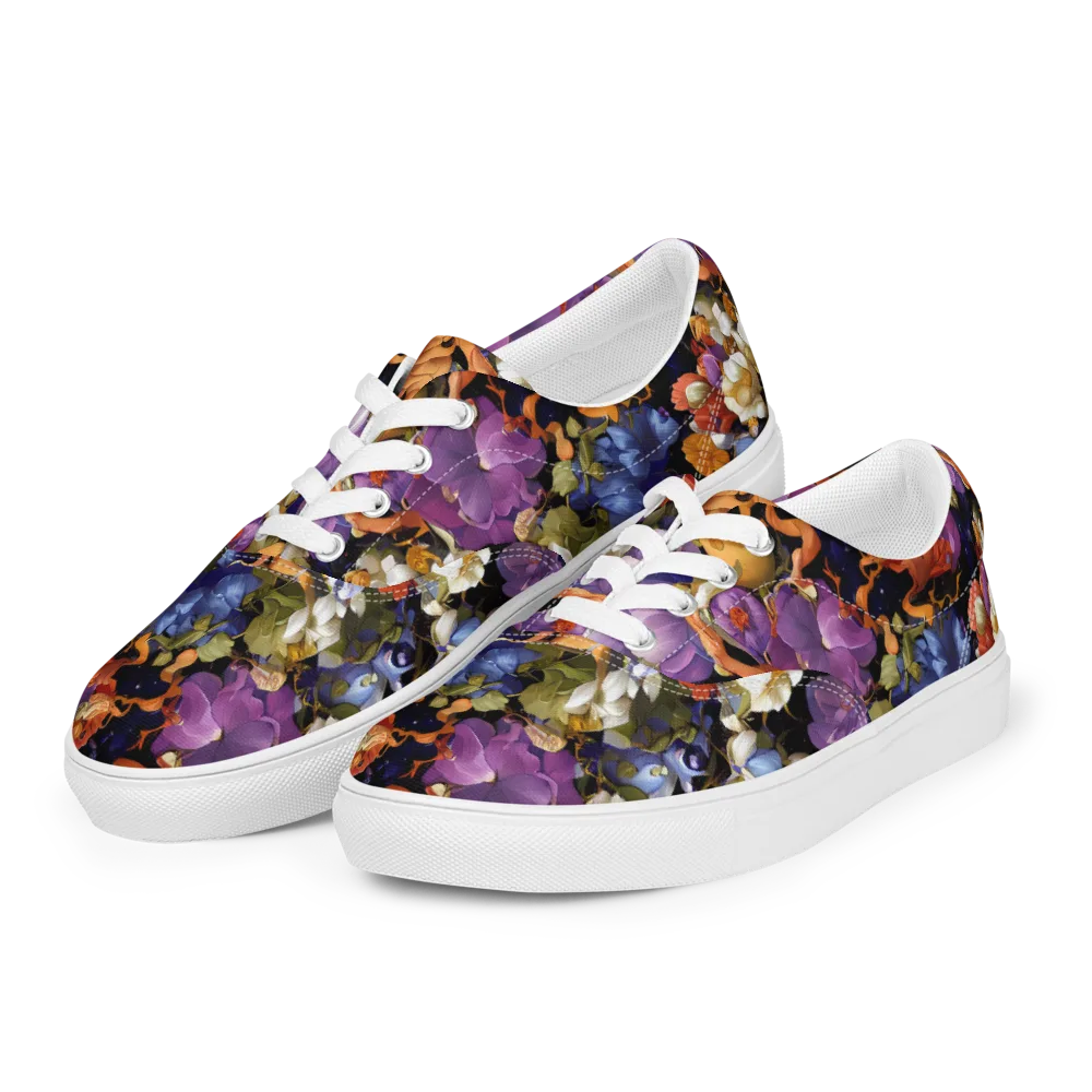 Blooming Cosmos on Men's Lace-Up Canvas Shoes — Left Front